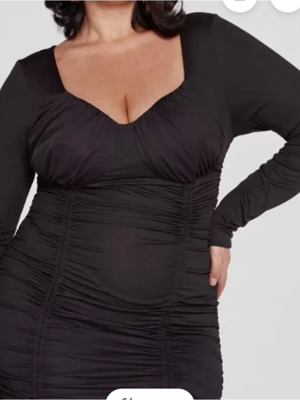 Black ruched drawstring dress
